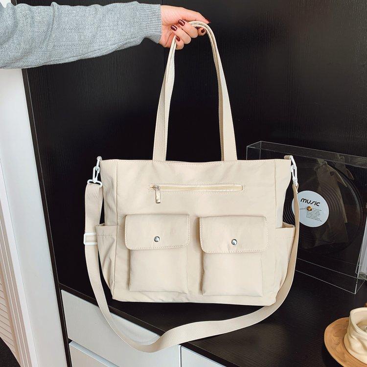 Multi pocket tote bag, large capacity shoulder bag, women s bag бежевый
