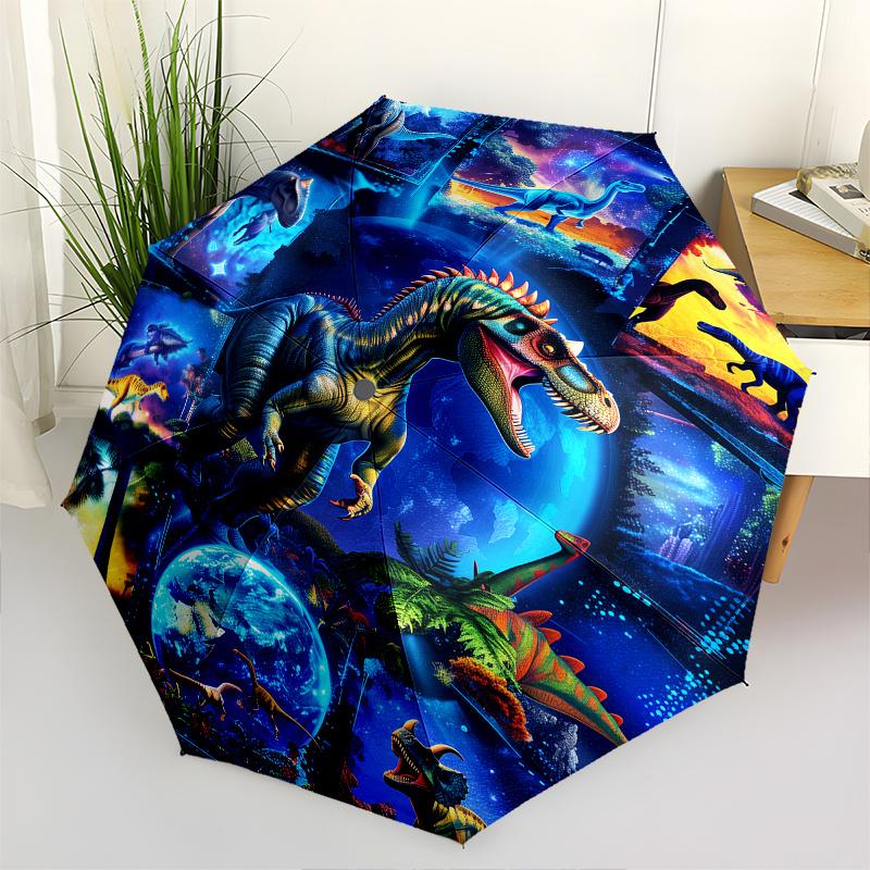 Dinosaur Fantasy Automatic Folding Fashion Umbrella 8 Rib Lightweight Design, Durable Iron Frame, Compact and Portable, Perfect Gift for B