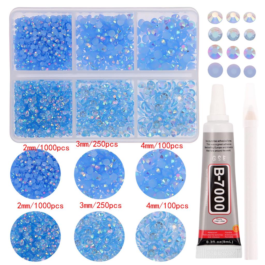 2/3/4mm Mix Size Sparkling Resin Imitate Diamond 2700pcs Smooth Back Adhesive Rhinestones Nail Art Fabrics with Diamond Pen Glue
