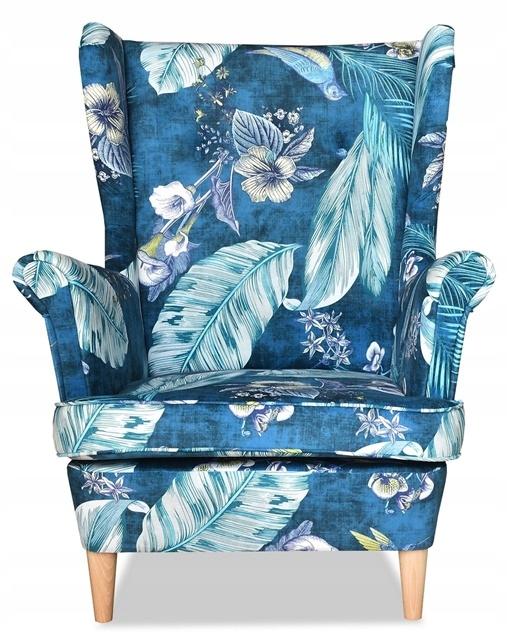 ARI PRINT Wing Chair with Footrest Scandinavian Family Meble Turquoise