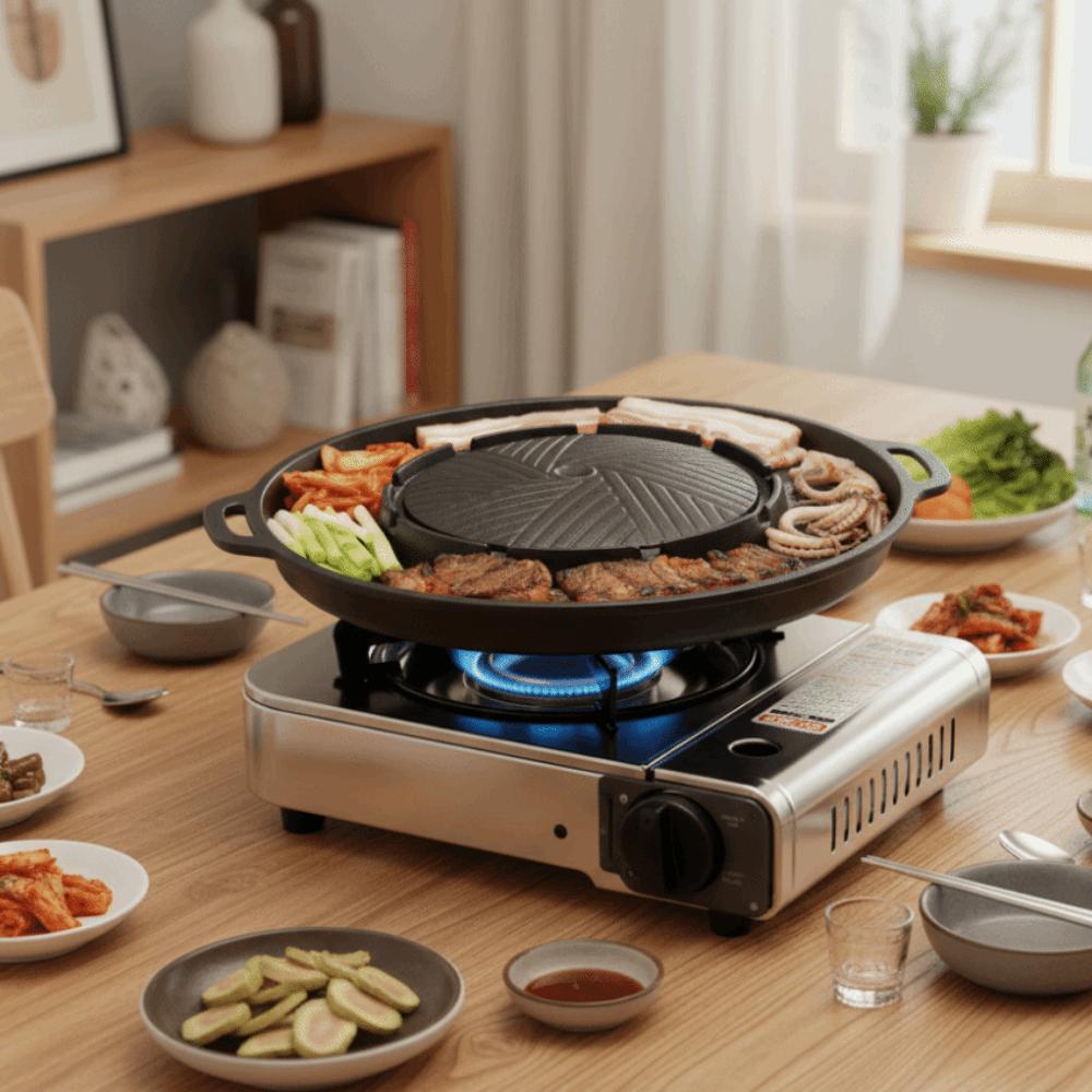 Oil-drain Groove Barbecue Plate Aluminum Zinc Zinc Alloy Roast Meat Pan Korean Grill Pan  Camping nero