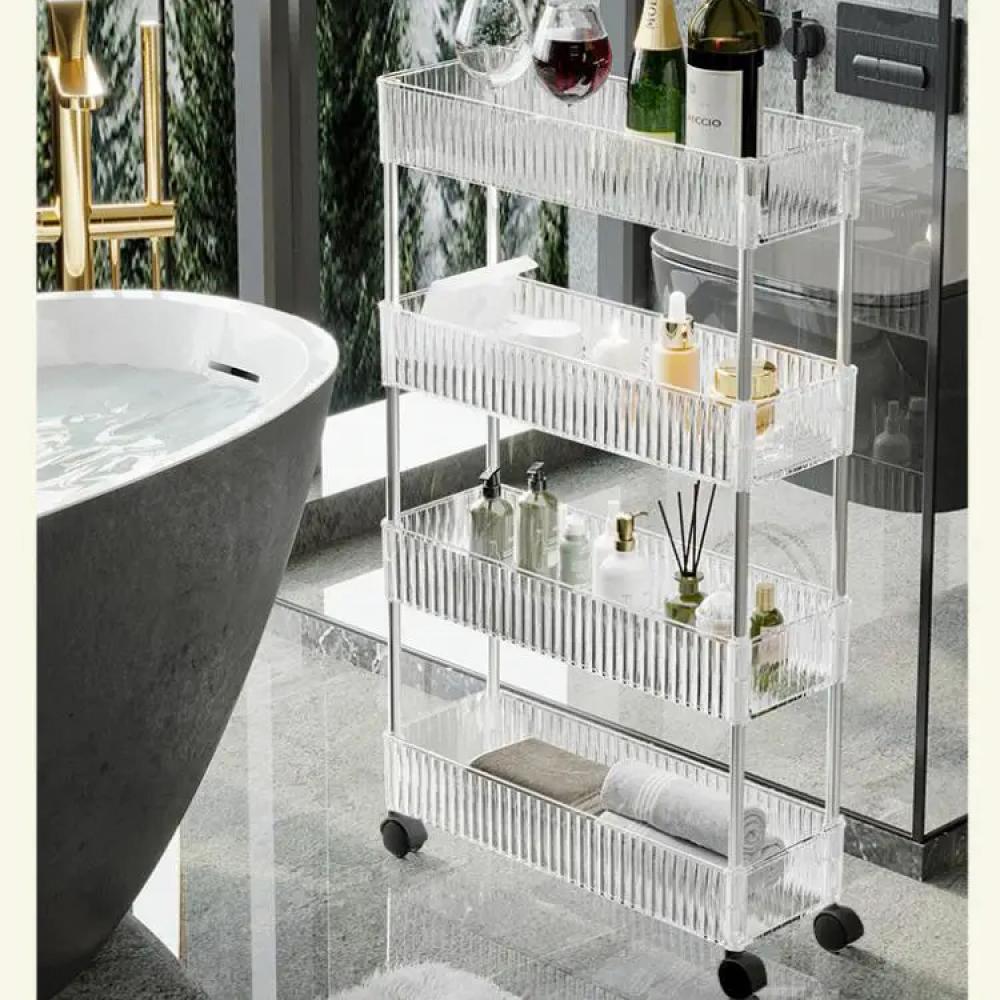 Acrylic Clear Trolley Rack Movable Rolling Utility Cart Narrow Gap Storage Rack with Wheels Bathroom Removable Shelf 2/3/4 Layer
