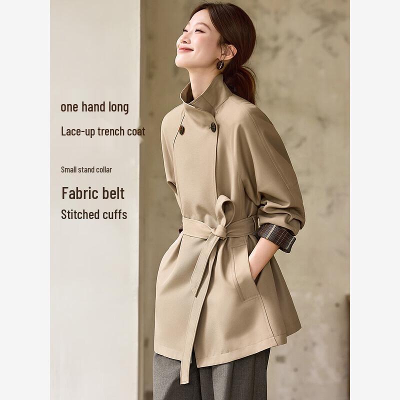 

Mohan Yimei Autumn Stand-Collar Belted Trench Coat 2XL
