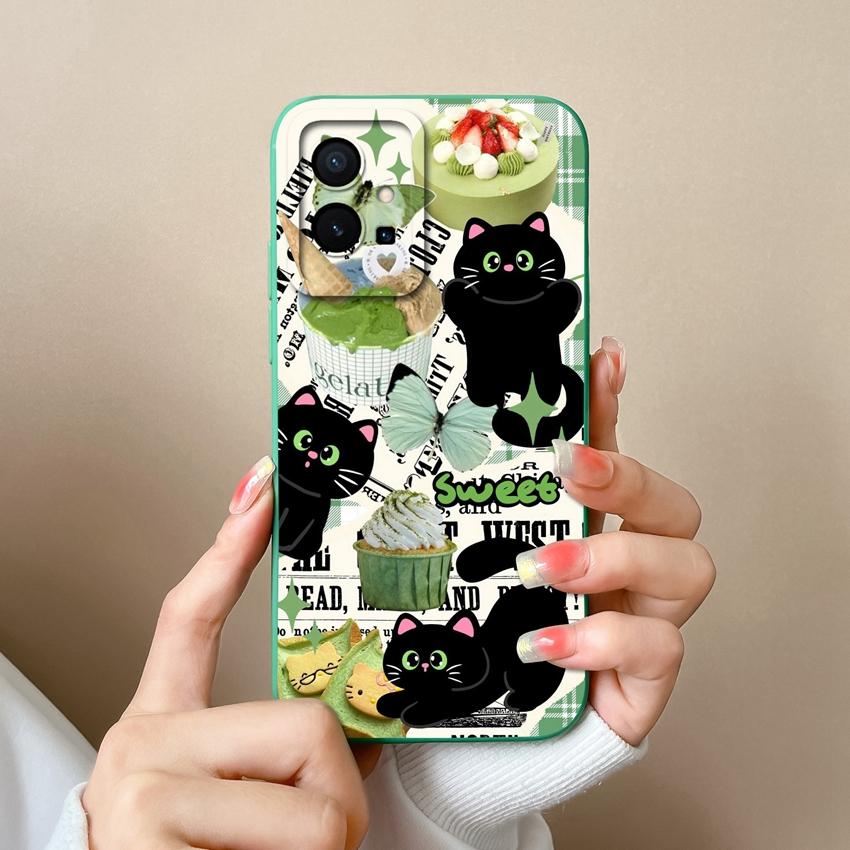 For Vivo Y55 Y56 Y70 Y72t Y73 Y74 Y75 Y77 Y81 Y85 Fashion Liquid Silicone Phone Case Lovely Cat Pattern Anti Drop Full Protective Cover For Vivo Shell