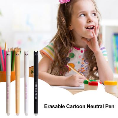 4 Peças Canetas de Gel Apagáveis Gato Fofo 0.5mm Retráteis com Clip e Pontas de Borracha Kawaii Desenho Animado Escrita Material Escolar