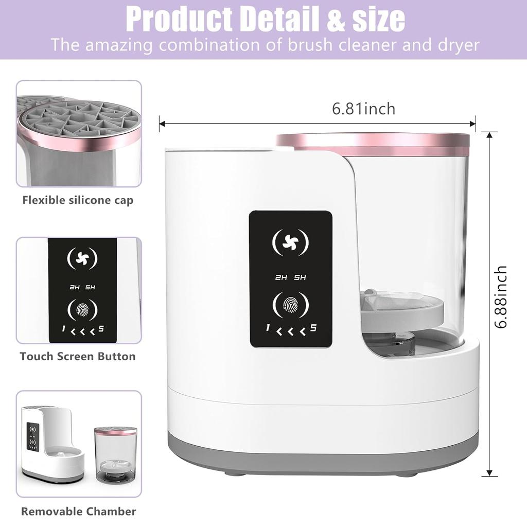 Electric Makeup Brush Cleaner, Automatic 3 In-1 Makeup Brush Dryer & Washer & Holder Combined, Portable Cosmetic Brush Cleaner Dryer Tool for All Size