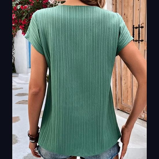 Frühling und Sommer Europäischen und Amerikanischen Stil Casual Damen Top Solide Twist Button Mode Kurzarm Lose Top