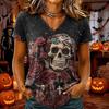 T-shirt d'Halloween pour femme à col en V et manches courtes, Haut décontracté élégant et confortable