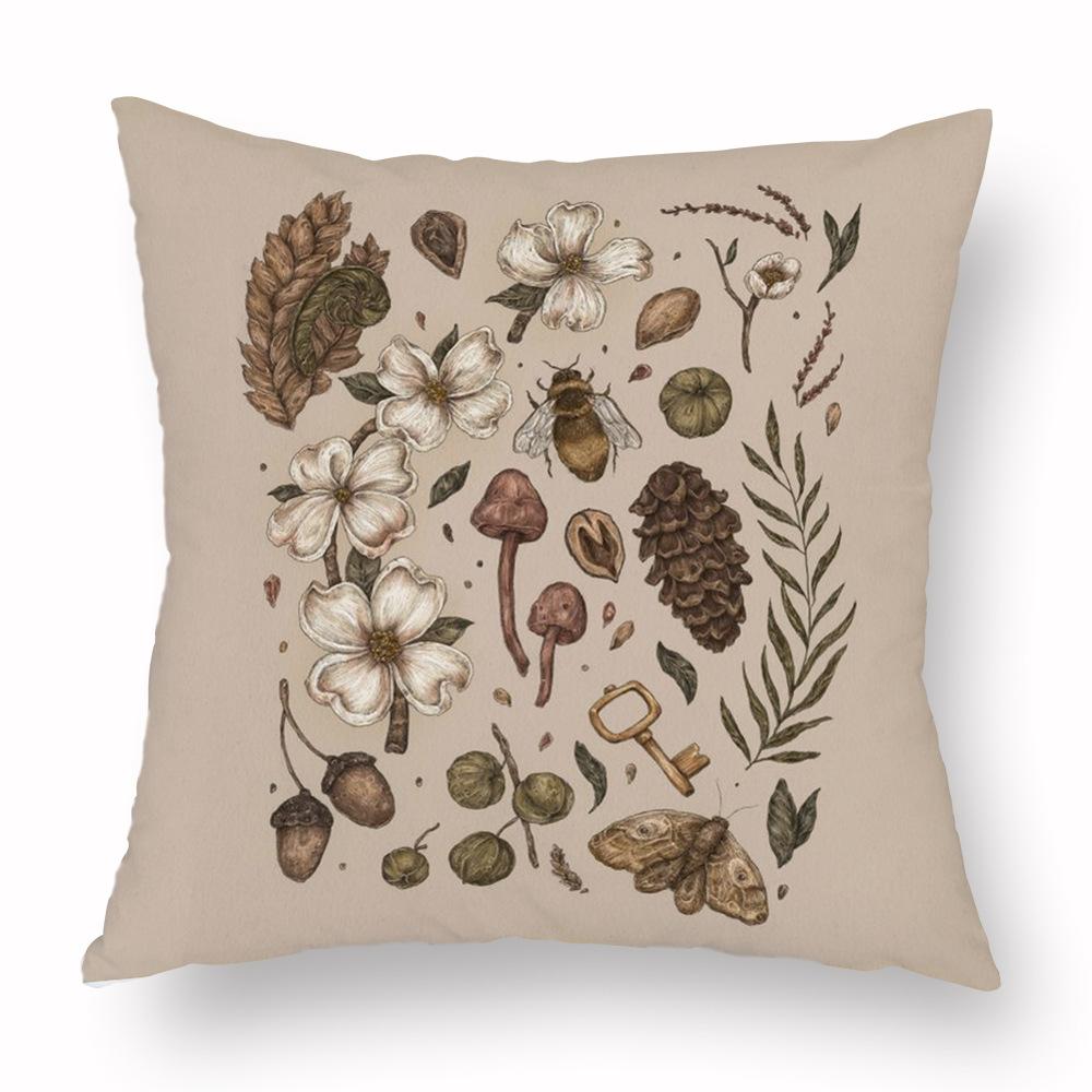 Flower Fox Pillowcase Cushion Animal skull Print Sofa Soft Pillowcase Retro Living Room Bedroom Home Decor Pillowcase