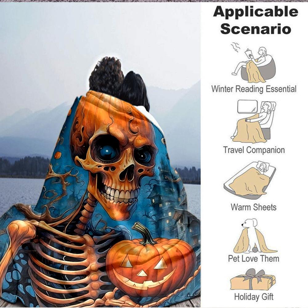 1PC Halloween Skeleton Blanket, Throw For Sofa, Bed, Travel, Camping, Livingroom, And Bed, Printing Blanket With Soft And Warm Fabric Yy250918173