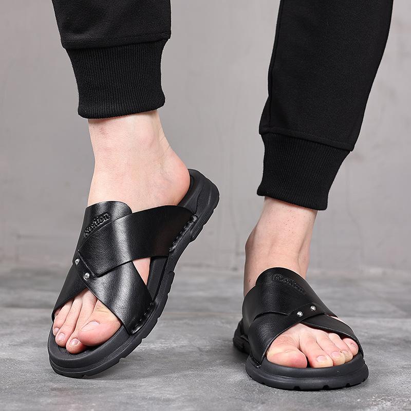 2025 new slippers men's summer wear trend leather sandals non-slip beach slippers 2085-Y