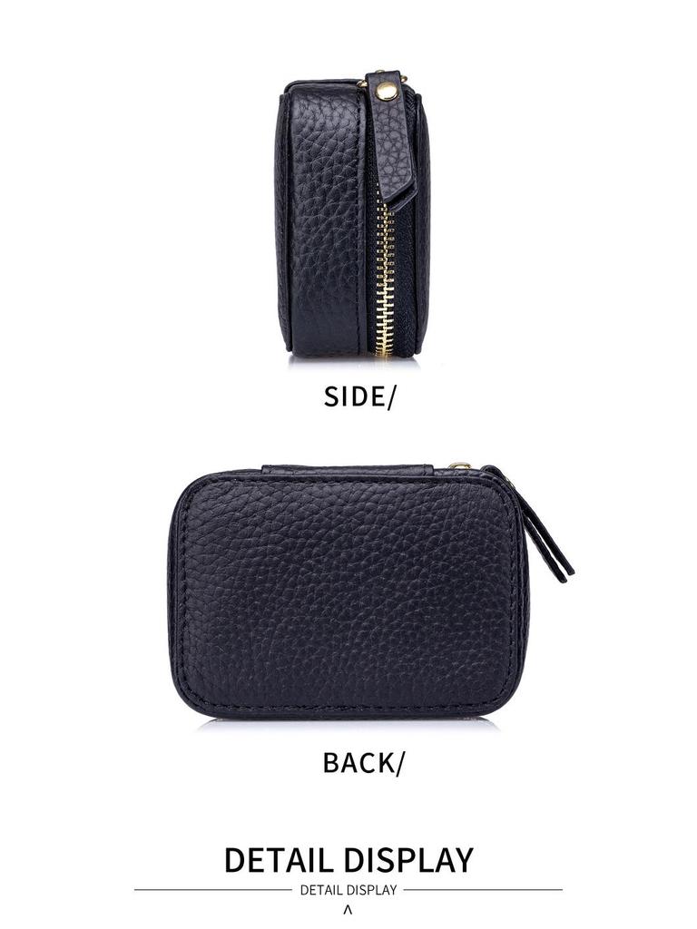 Damen Mini-Lippenstifttasche aus echtem Leder mit Spiegel - Modische und tragbare Drei-in-Eins Make-up-Tasche