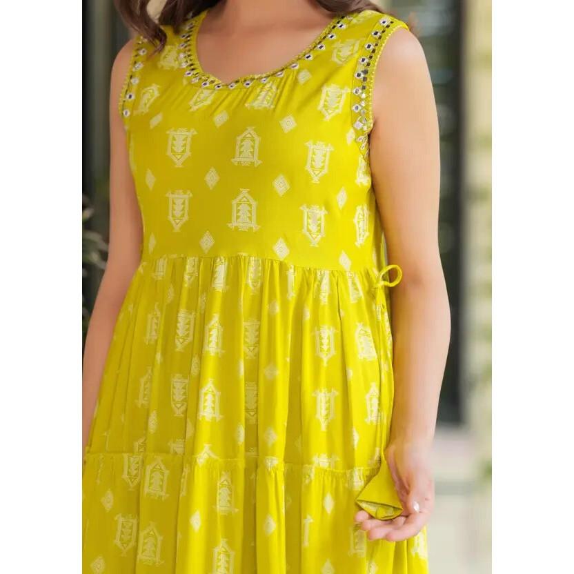 Rochie de designer pentru femei, din bumbac, cu imprimeu Anarkali, cu imprimeu Bollywood și raion, evazată, Kurta, SC-2144