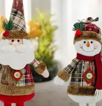 Retractable Christmas Decorative Dolls Set Reindeer Snowman Santa Claus Standing Ornaments Merry Christmas Home Party Decor