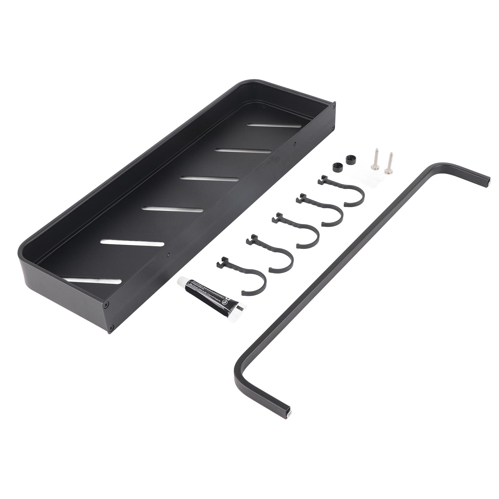 

40cm Bathroom Storage Shelf Black Aluminum Wall Mounted Floating Shelves Towel Holder Hanging Organizer Shelf with Hook