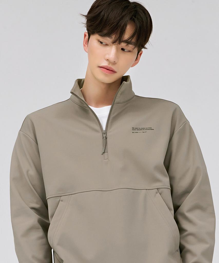 CHASECULT Men'S Tricot Brushed High-Neck Anorak T-Shirt - Beige