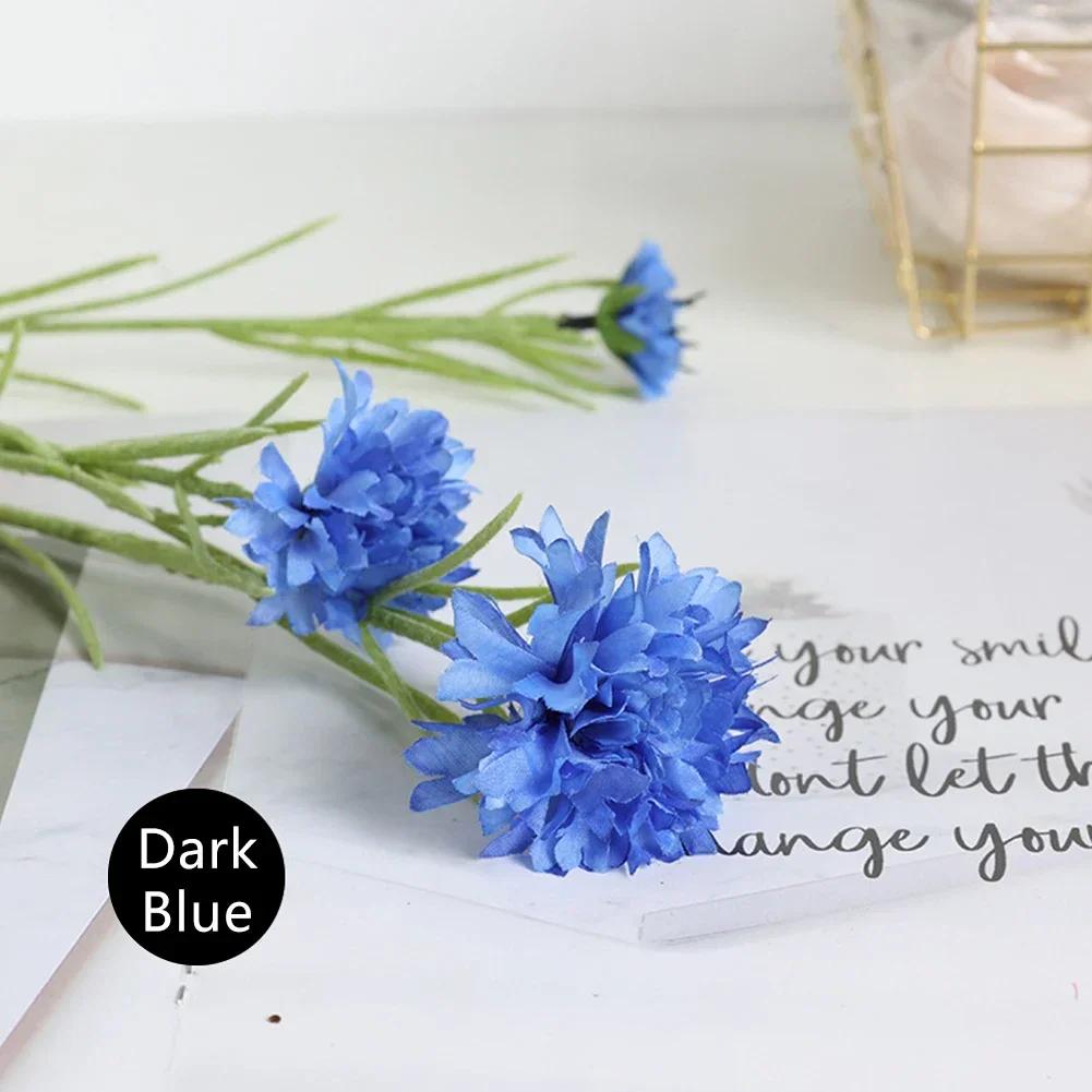 

Nordic Blue 3 Heads Long Branch Starry Cornflower Silk Artificial Flowers Home Wedding Decoration Flore Fleurs Artificielles темно-синий
