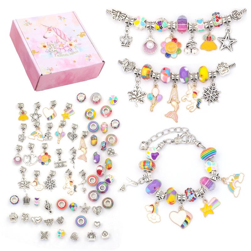 Colorful Crystal Beaded DIY Children's Bracelet Set with Unicorn Accessories