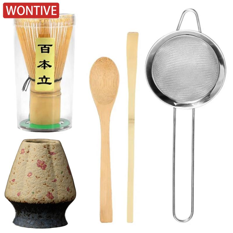 1/5pcs Matcha Set Bamboo Whisk Tea Spoon Ceramic Fittings Matcha Whisk (Chasen) Tea Spoon And Scoop (Chashaku) Tea-making Tool