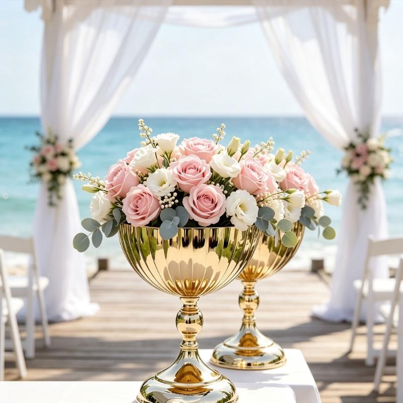 Decorative Pedestal Compote Bowl Vases, Metal Flower Holders Urn Vases for Elevated Table Arrangements At Weddings, Banquets, Home Tables and Display