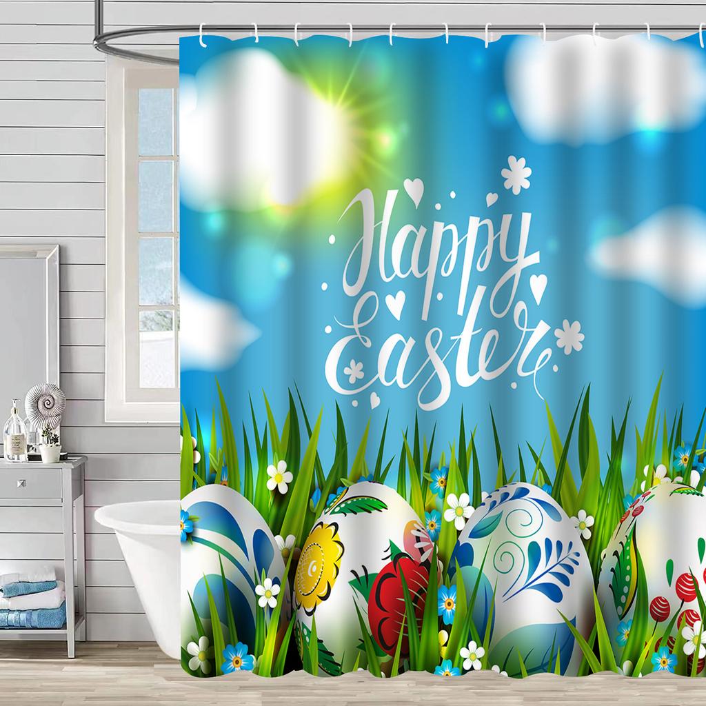 Easter Rabbit Waterproof And Mildew-Proof Polyester Bathroom Shower Curtain Shower Curtain Partition Curtain Free Of Punching