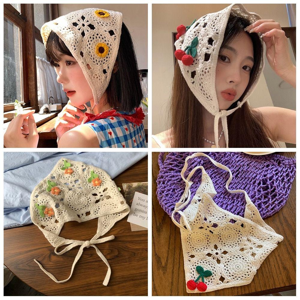 Sweet Floral Knitted Headband Flower Crochet Bandana Elegant Ethnic Style Turban  Children