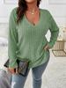 Women's V-neck Long-sleeved Ribbed Brushed T-shirt Loose Pullover Sweater