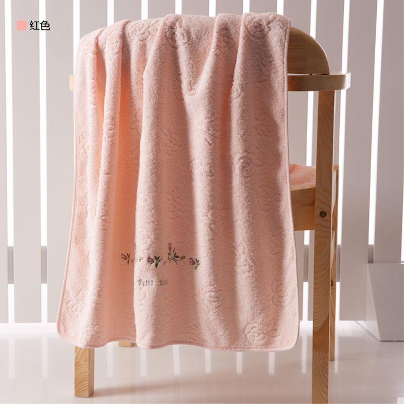 

Gold Pure Cotton Bath Towel Plain Color Embroidered Cotton Soft Plaid Fabric Edging Absorbent Pink 130x65