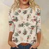 Edición Limitada de Navidad Camiseta de Mujer 3D Roja con Estampado de Árbol de Navidad Cuello Redondo Manga Larga Moda Casual Top de Manga Larga