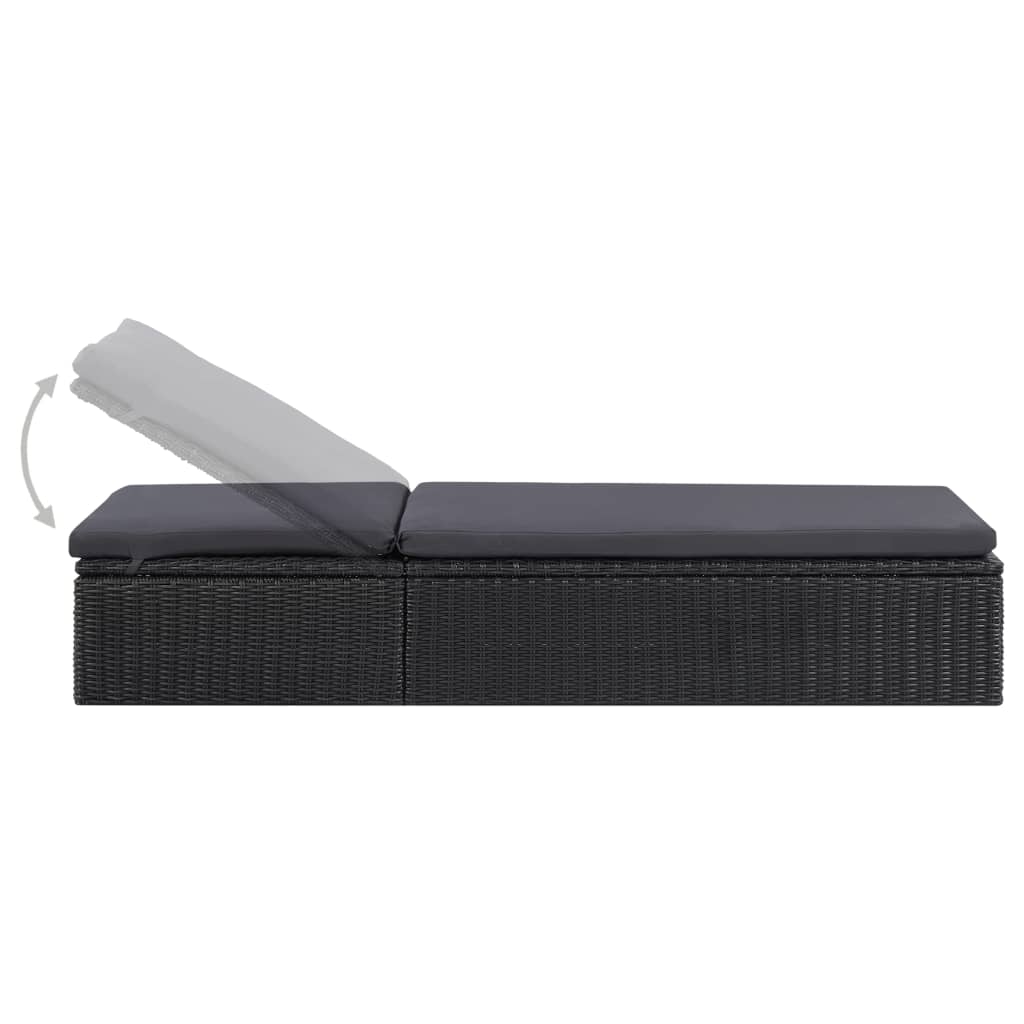 Sun Lounger Poly Rattan Black and Dark Grey