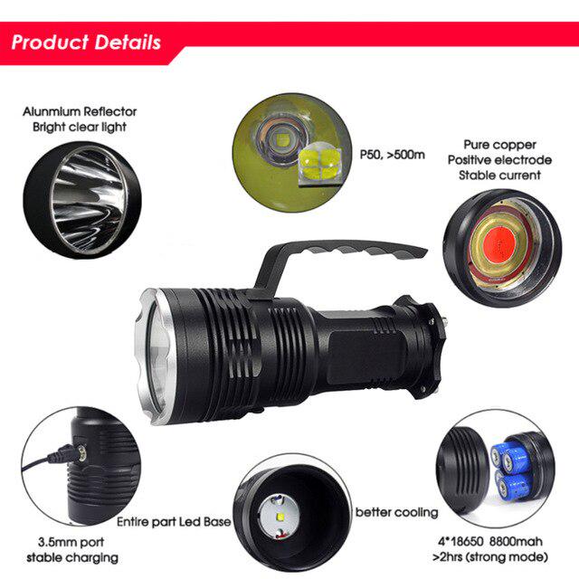 72000 Lumens LED Flashlight XHP50 USB Rechargeable Powerful Portabl Lamp Searchlight Flash Light By