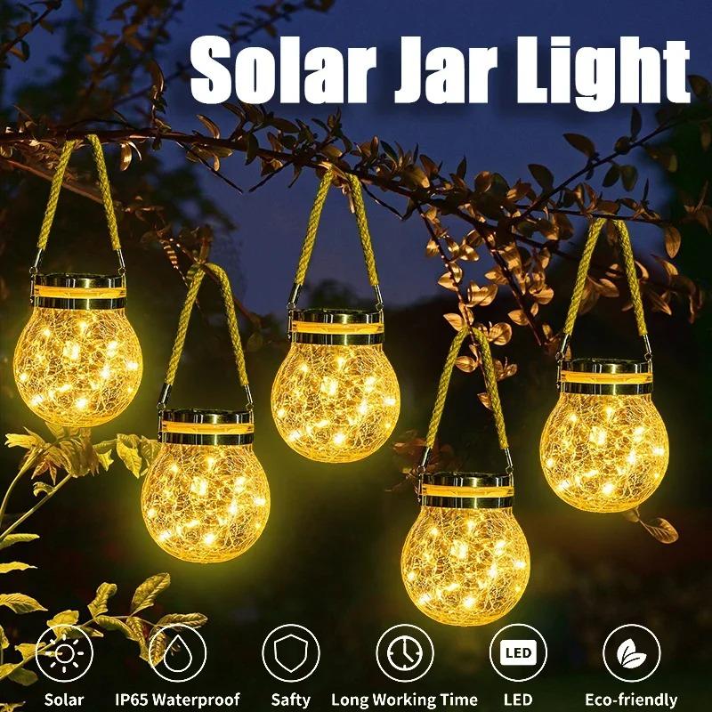 Solar Light Outdoor Garden Decorations Outdoors Cracked Glass Ball Hanging Lantern Waterproof LED Lamp for Patio Yard Decor