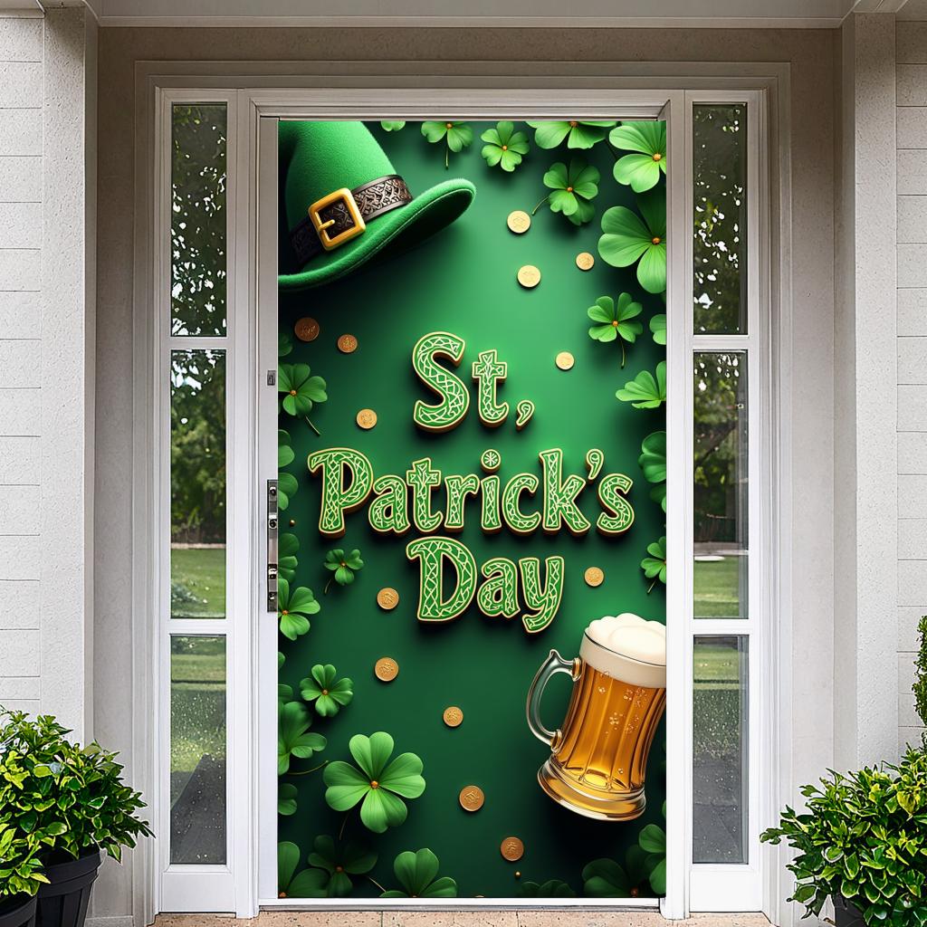 St Patricks Day Backdrop Banner With Beer Mug And Clover Party Event Decoration Photo Booth photography Background Props
