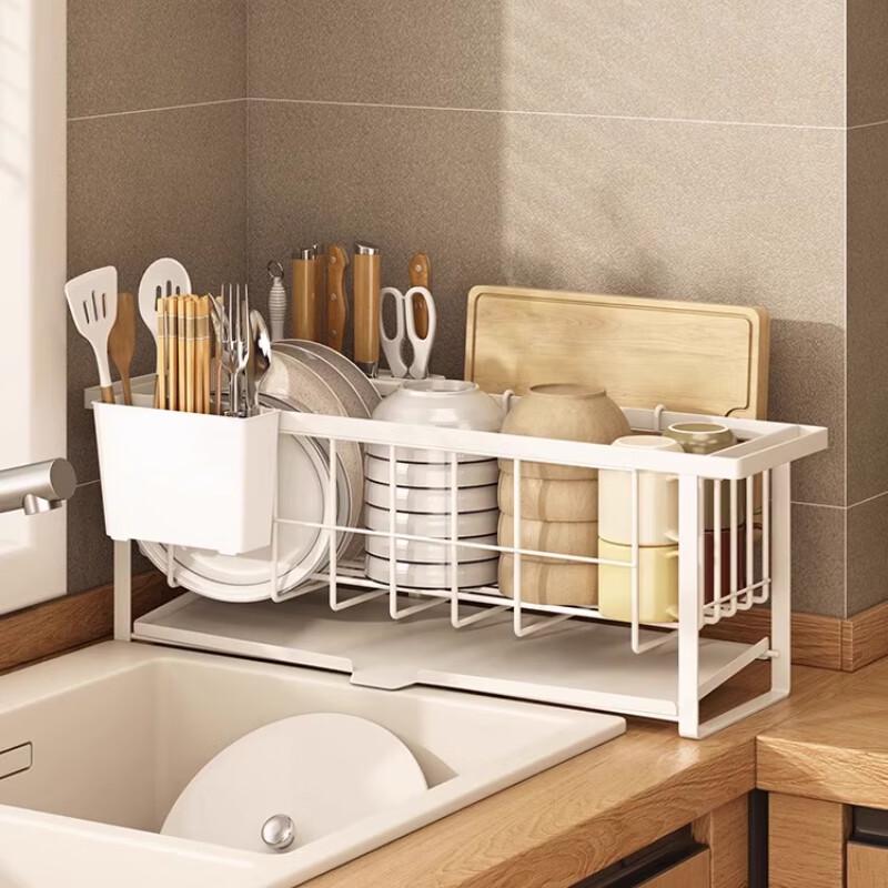 Multi-functional White Dish Drying Rack with Utensil Holders