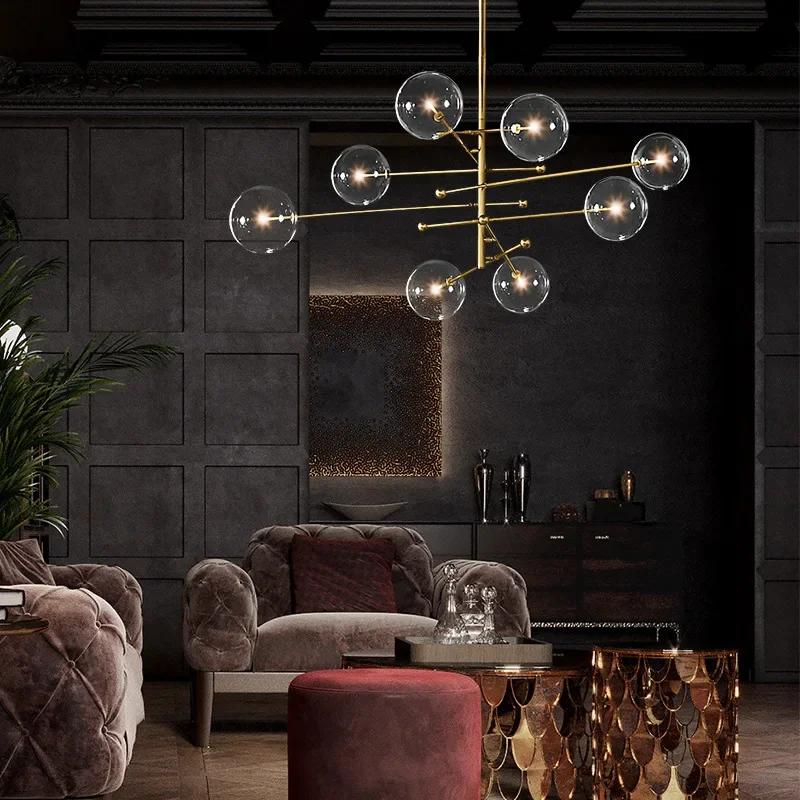 Gold or Black LED Chandeliers Modern Nordic  Clear Glass Ball Chandelier Lighting Living Room Restaurant Bedroom Hanging Lamp