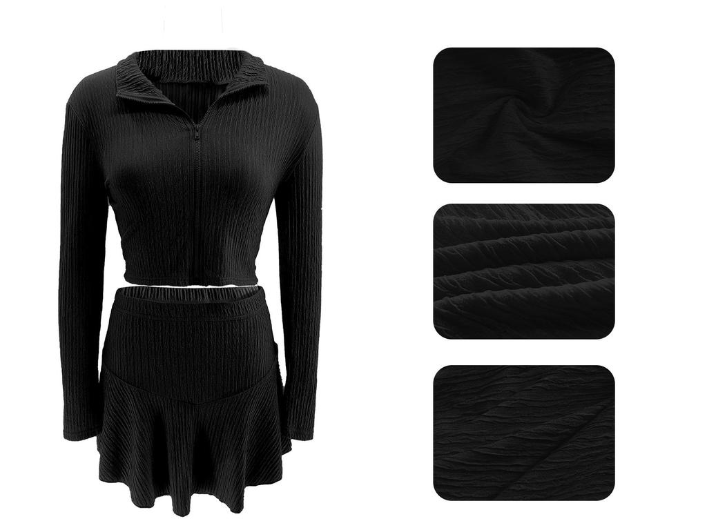 Dames Effen Kleur Rits Cropped Top & Ruche Rokje Set