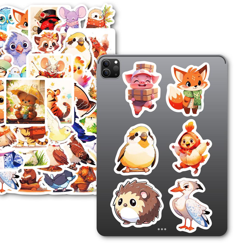50 Cartoon Fairy Tale Bear Owl Tiger Small Animal Sticker Flat Water Cup Decorative Sticker