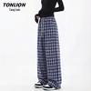 TonLion Women's Plaid High-Waist Wide-Leg Pants