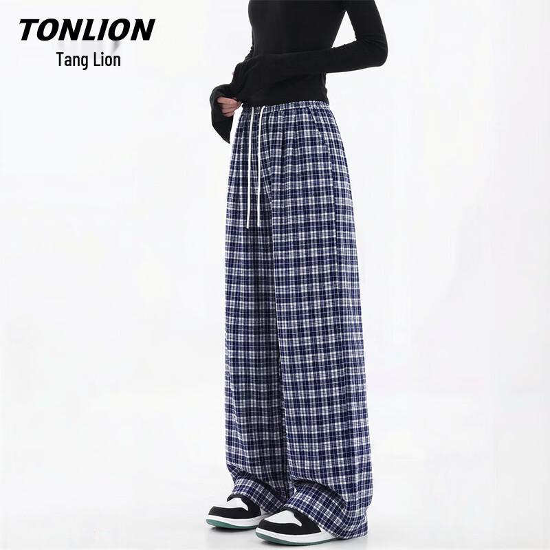 TonLion Women s Plaid High-Waist Wide-Leg Pants XL