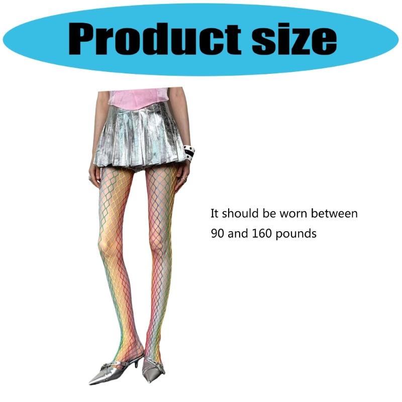 Women Hollowed Out Fishnet Pantyhose Stockings Rainbow Colorful Mesh Net Tights Bottoming Leggings Lingerie Hosiery