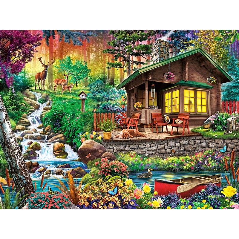 Pictură cu diamant 5D DIY, peisaj, casă, broderie cu diamante, peisaj, punct de cruce, complet rotund, burghiu, decor manual, cadou