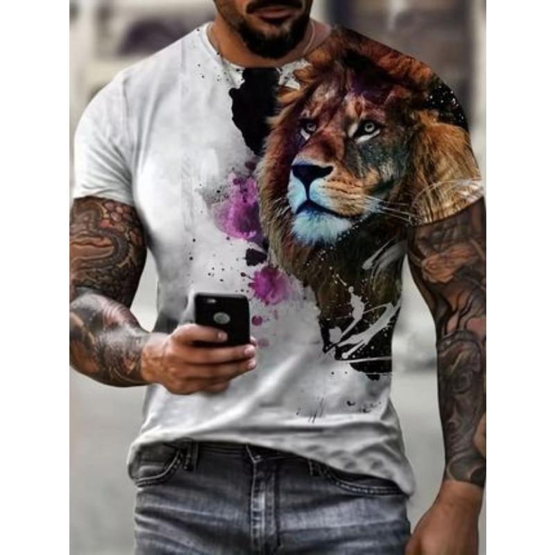 Summer Round Neck 3D Animal Patterns Print Top Fashionable Casual Short Sleeved Men's T-shirts
