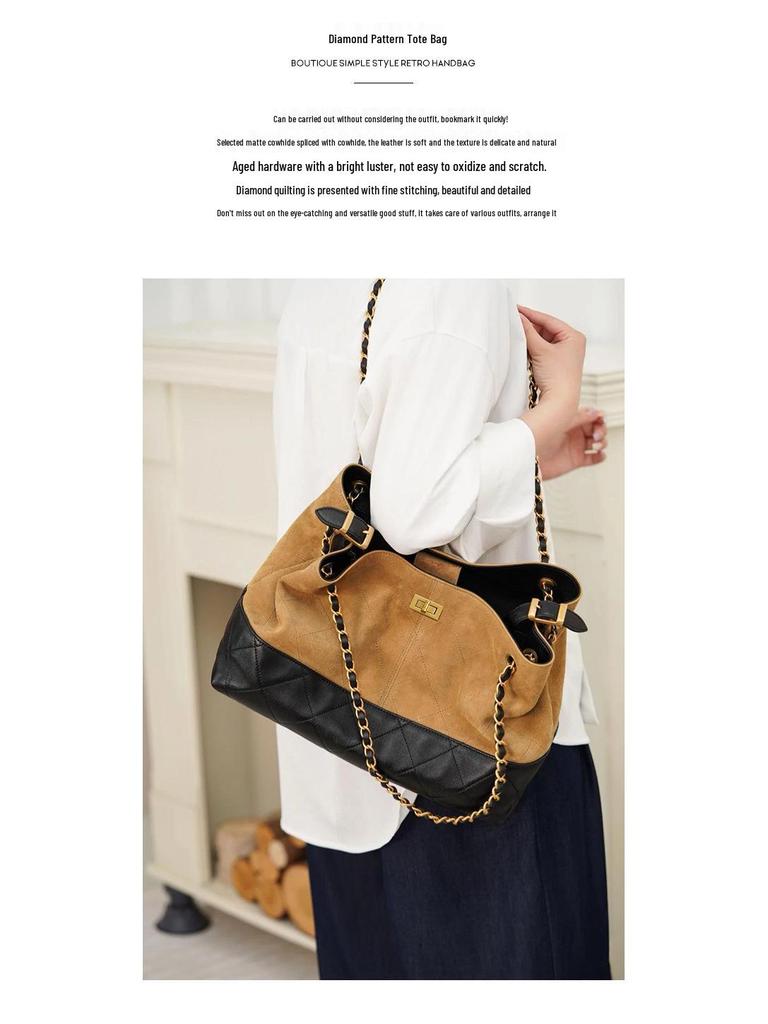 Luxuriöse Vintage Leder Umhängetasche mit Diamantmuster für Damen