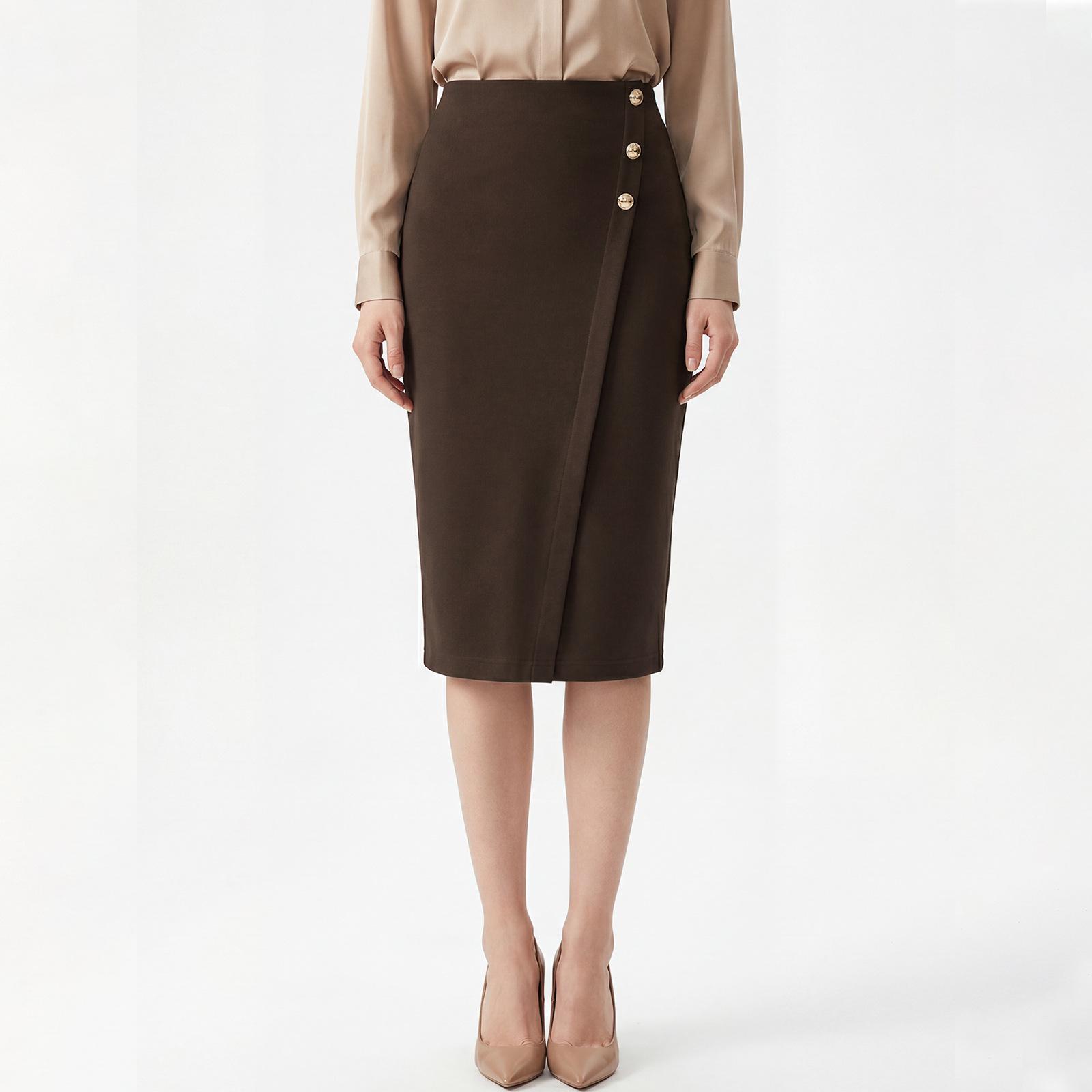 

Офисная узкая юбка-карандаш с высокой талией, металлическим ремешком и разрезом сзади Double Extra Large