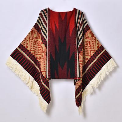 DX Xinjiang Tibet Nepal Travel Women's Shawl Ethnic Style Fringed Pullover Warm Jacquard Outdoor Decorative Cloak