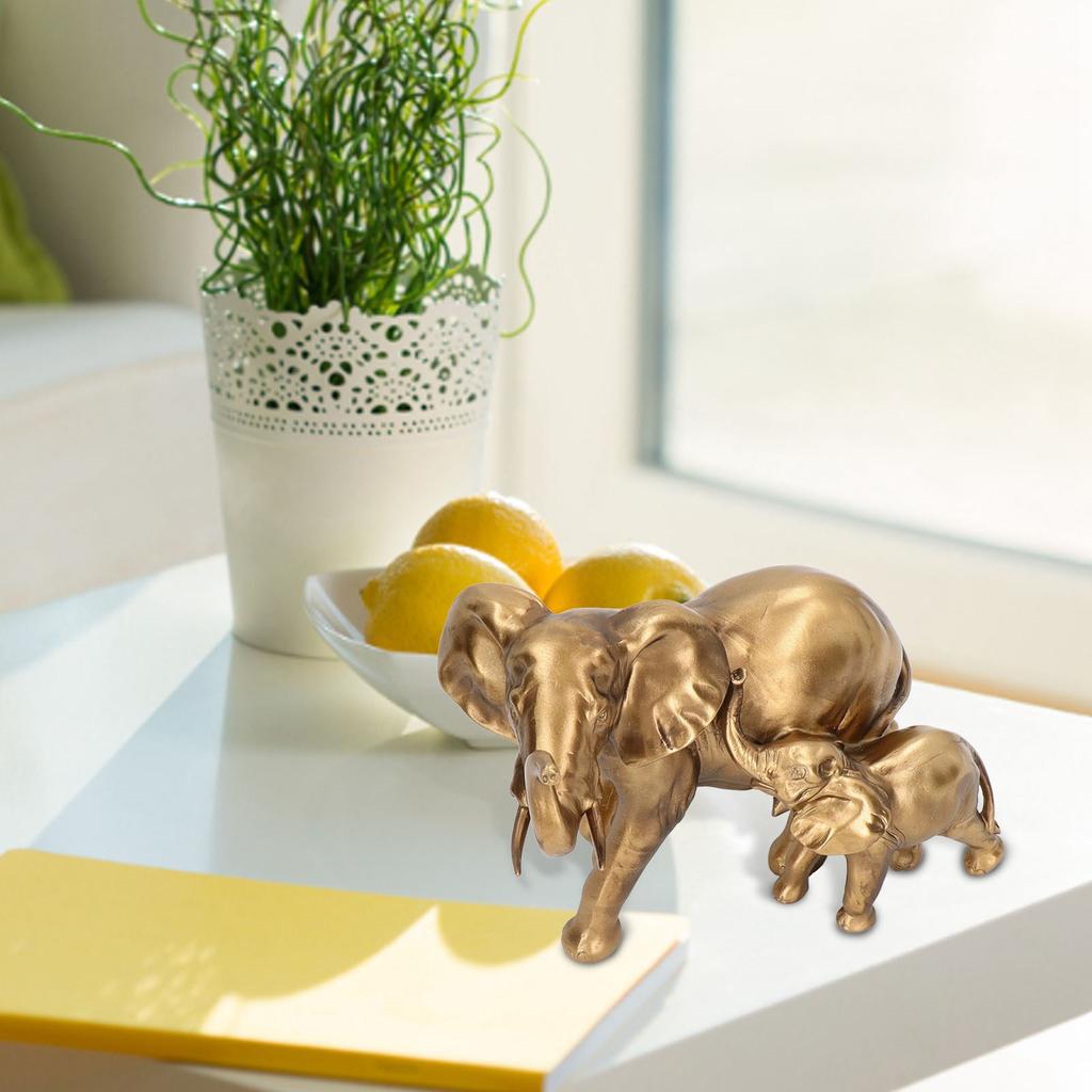 Elephant Mother Baby Figurines Antique Finish Fine Craftsmanship Elephant Statue Decoration Gift for Office Home