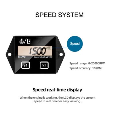 Vodotěsný tachometr pro benzínový motor Motocyklový tachometr Měřič provozních hodin Tachometr/hodinoměr pro 2/4taktní motor LCD displej