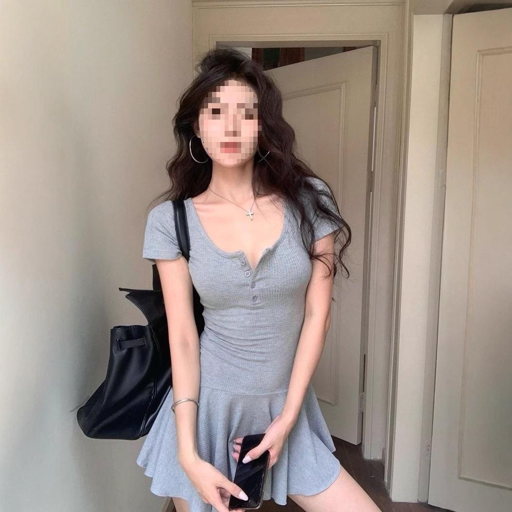 

Women s Gray A-Line Waist-Slimming Short-Sleeve Summer Dress XL