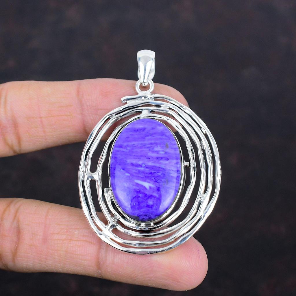 Charoite Pendant Dainty Gemstone Pendant 925 Sterling Silver Pendant Charoite Jewelry Handmade Pendant Gifts For Women Latest Design Jewelry