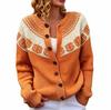 Fair Isle Color Block Single-Breasted Cardigan - Women's Autumn/Winter Knitwear
